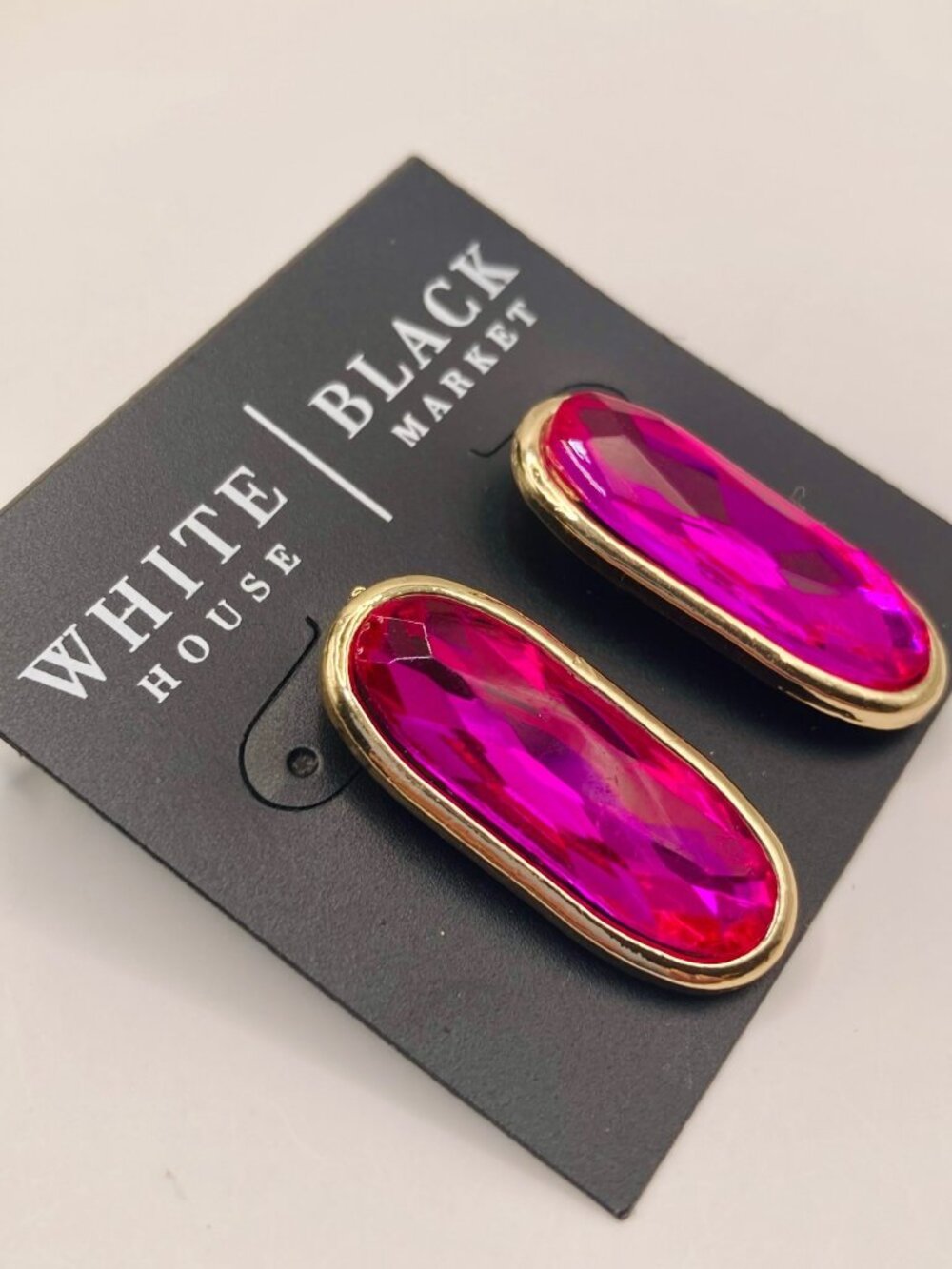 White House Black Market Gold-Tone Earrings Pink Faceted Stones -38B